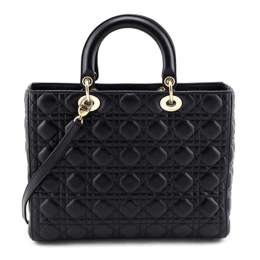 Dior Black Lambskin Cannage Large Lady Dior Bag