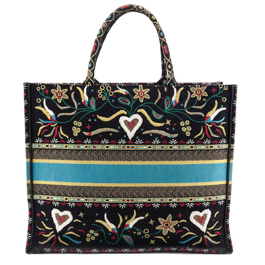 Dior Black Multicolor Embroidered Large Book Tote