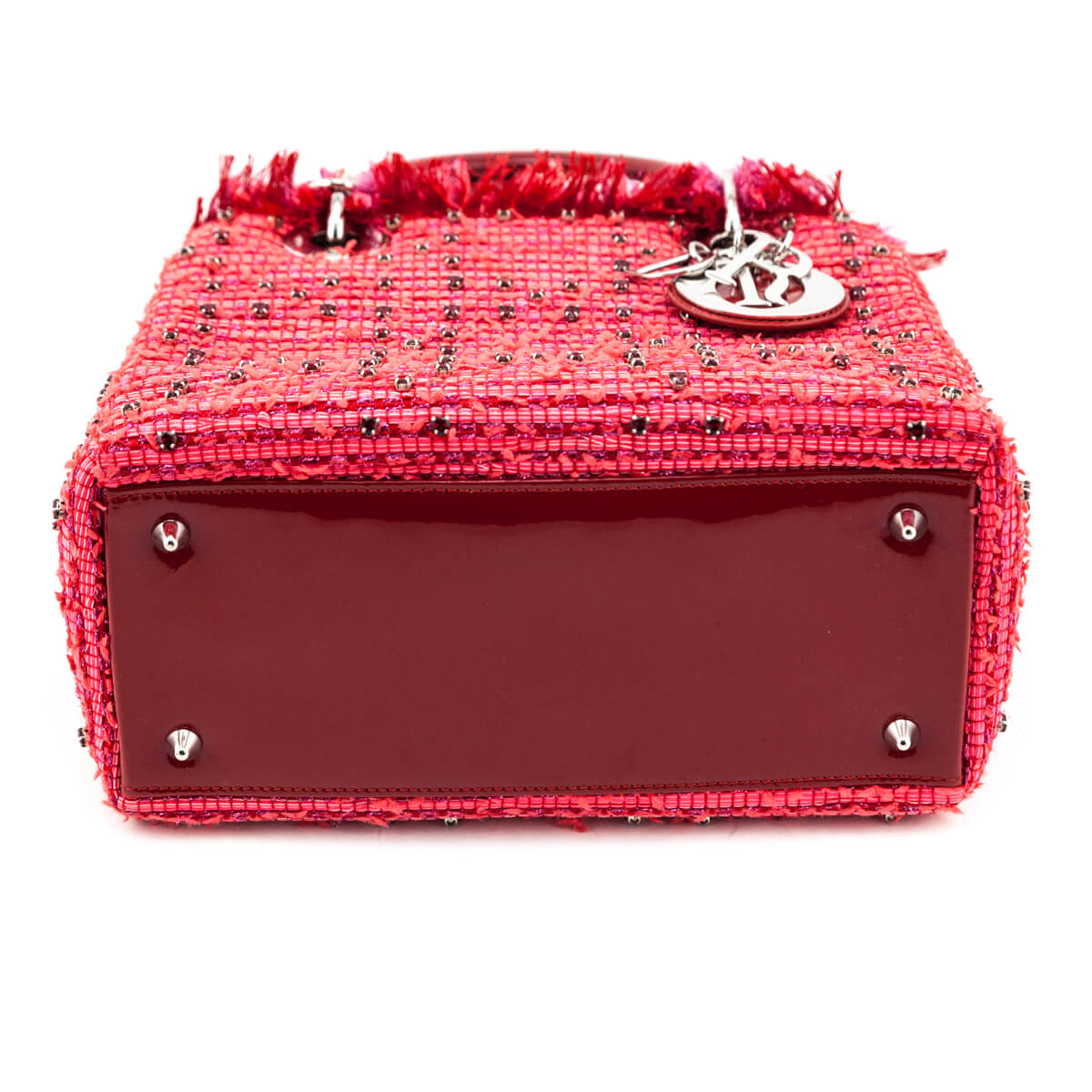 Dior Red Patent & Pink Tweed Embellished Medium Lady Dior Bag