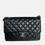 Chanel Classic Flap Jumbo Black Caviar Leather Double Flap with Silver Hardware, 2014