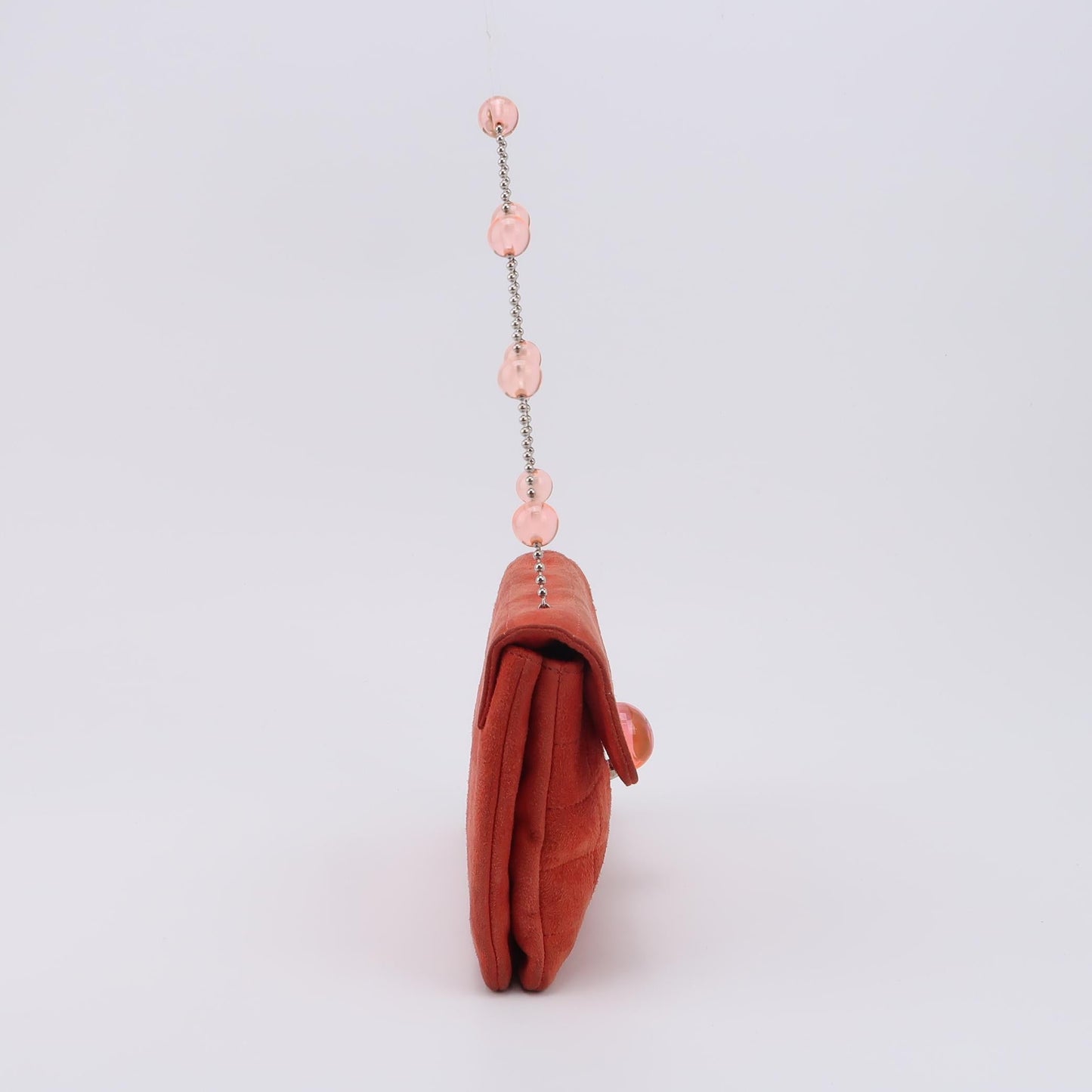 Chanel Coral Red Suede Flap Envelop Bag   Square Quilted Beads Strap
