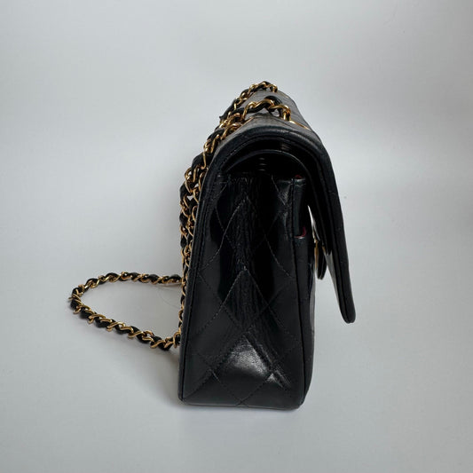 Chanel Classic Flap   Black Lambskin Leather with 24k Gold Hardware