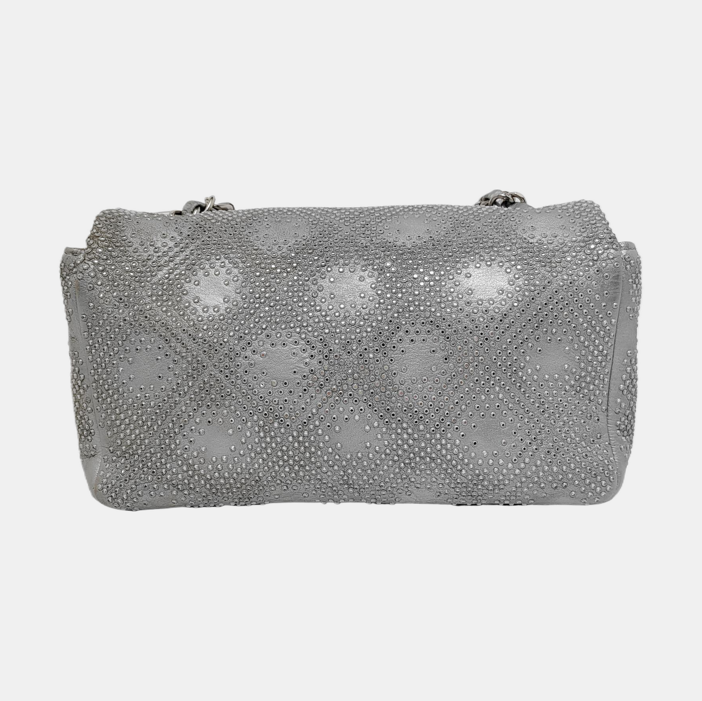 Chanel Classic Flap Mini Rectangular Silver Lambskin With Studs Silver Hardware