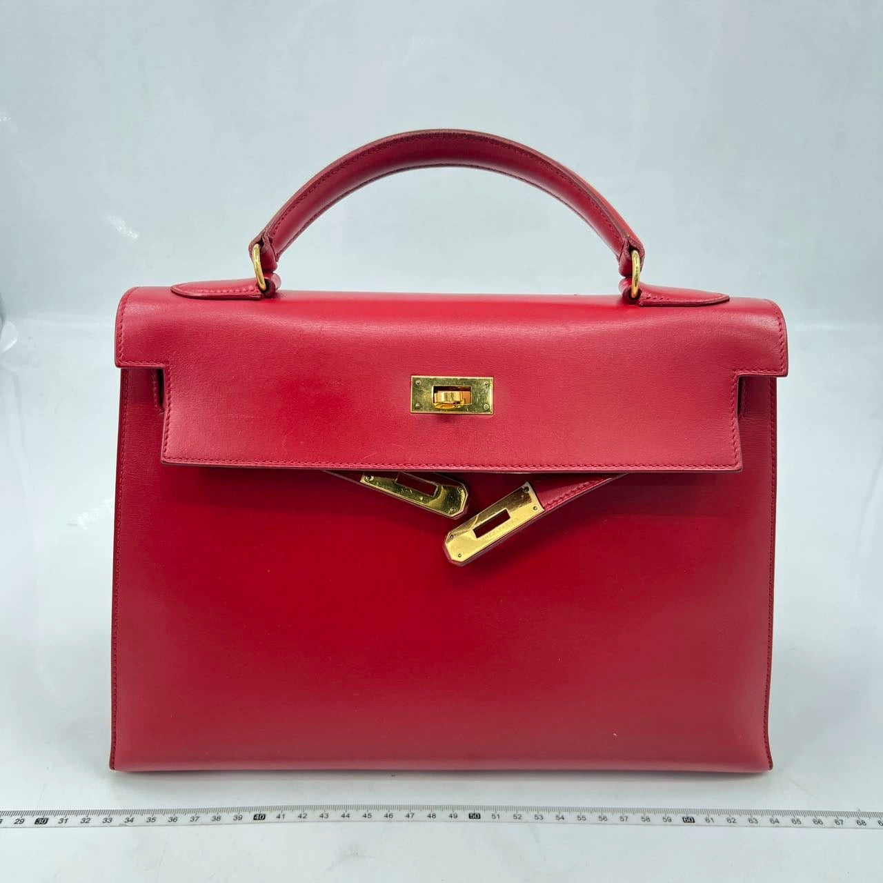 Hermes Kelly 32   Sellier Rouge Vif Red Box Calf Leather Gold HW 1988 Circle R
