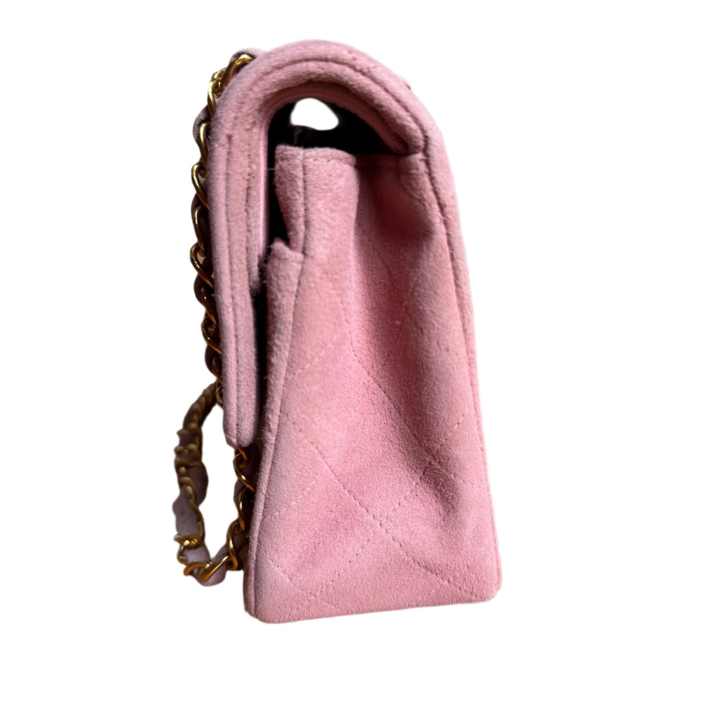 Chanel Classic Flap   Small Pink Suede Leather with 24k Gold HW, 1991-1994