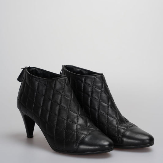 Chanel Black Leather Boots with CC Logo 34