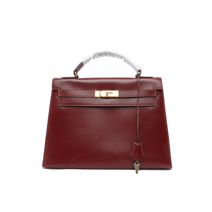 Hermes Kelly 32 Sellier Burgundy Box Leather Gold HW 1987