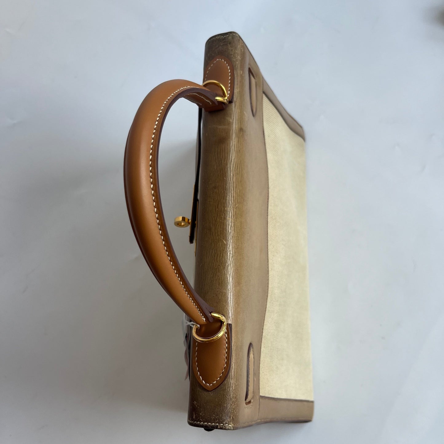 Hermes Kelly 32 Sellier   Natural Leather and Canvas Gold Hardware