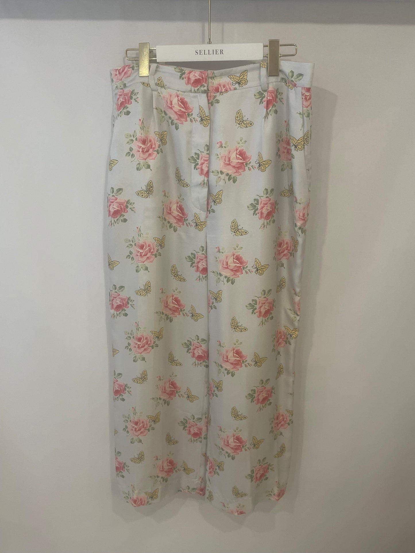 Prada Baby Blue Silk Floral High-Rise Pants Size IT 44 (UK 12)