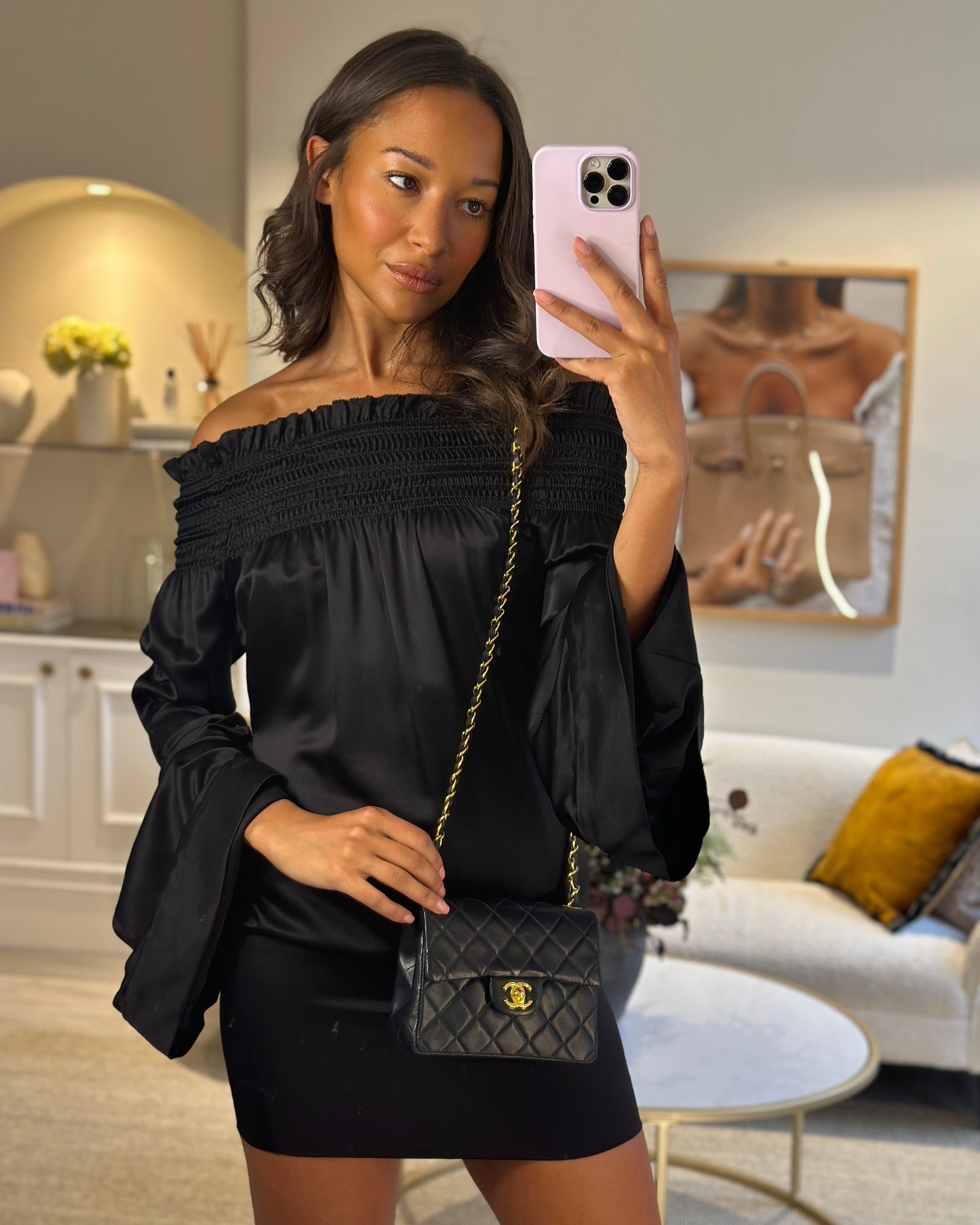 Chanel   Black Mini Square Bag in Lambskin Leather with 24k Gold Hardware