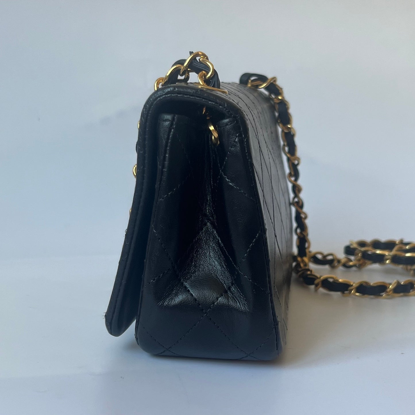 Chanel Classic Flap Mini   1989-1991 Black Lambskin Leather with 24k Gold Hardware