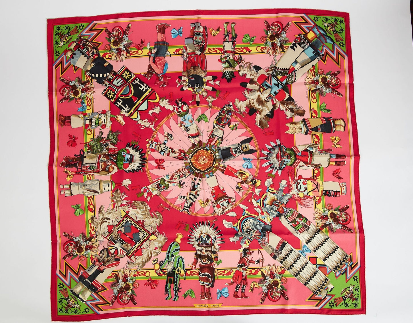 Hermes Fuchsia Silk Kachinas Scarf