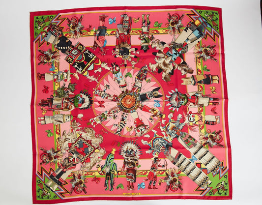 Hermes Fuchsia Silk Kachinas Scarf