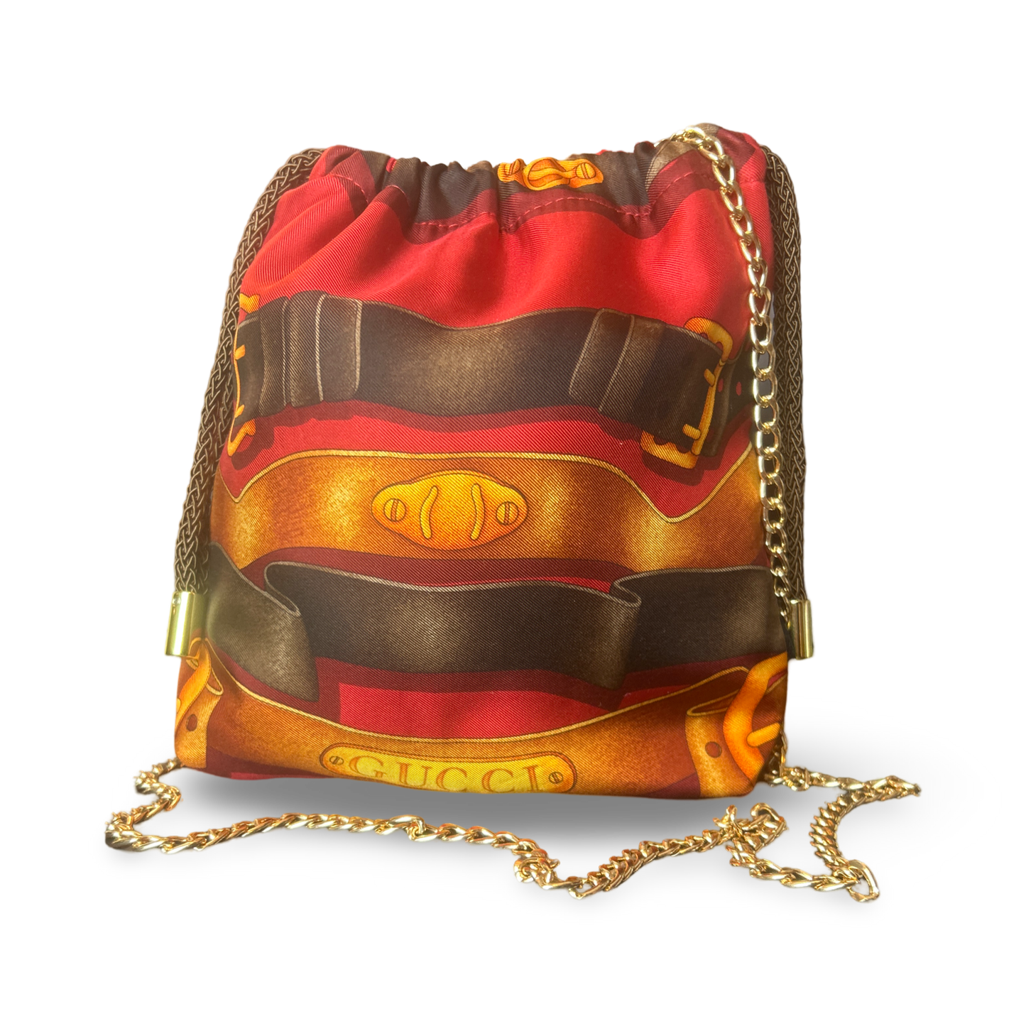 Red Harness   Scarf Drawstring Crossbody Bag