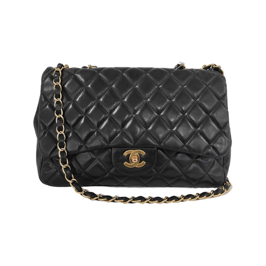 Chanel Classic Flap Jumbo   Black Lambskin Leather Single Flap 24k Gold Hardware, 2008-2009