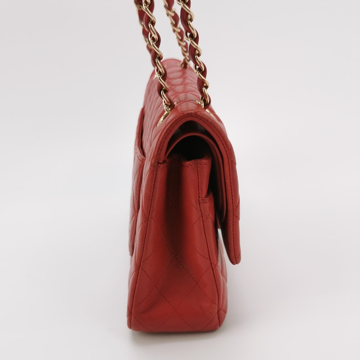Chanel Classic Flap Red Lambskin Leather Double Flap Gold Hardware