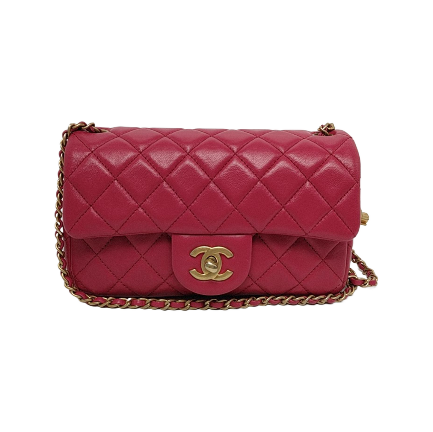 Chanel Classic Flap Rectangular Coco Crush Mini Rose Pink Lambskin Gold Hardware 2020