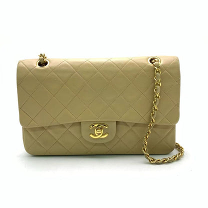 Chanel Classic Flap   Medium Beige Lambskin Leather with 24k Gold HW, 1994-1996