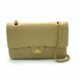 Chanel Classic Flap   Medium Beige Lambskin Leather with 24k Gold HW, 1994-1996