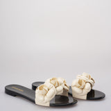 Chanel Black / White Rubber Camellia Flower Slide Sandals Size 36