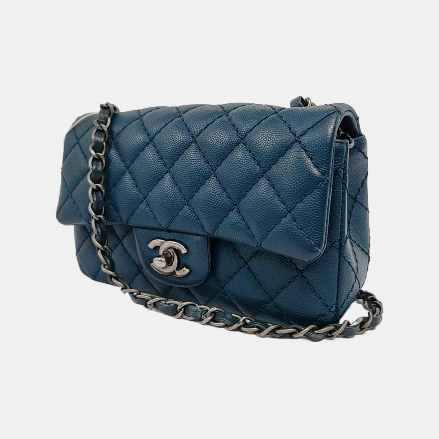 Chanel Classic Flap Rectangular Mini Navy Caviar Leather Silver Hardware