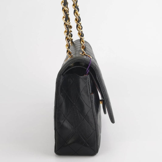 Chanel Classic Flap   Black Lambskin Leather with 24k Gold Hardware