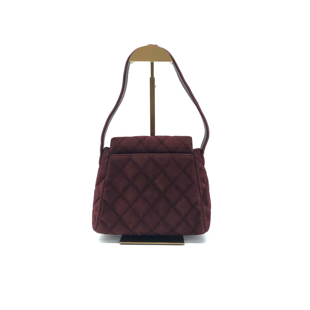 Chanel Kelly Mini   Burgundy Suede Leather Top Handle Bag