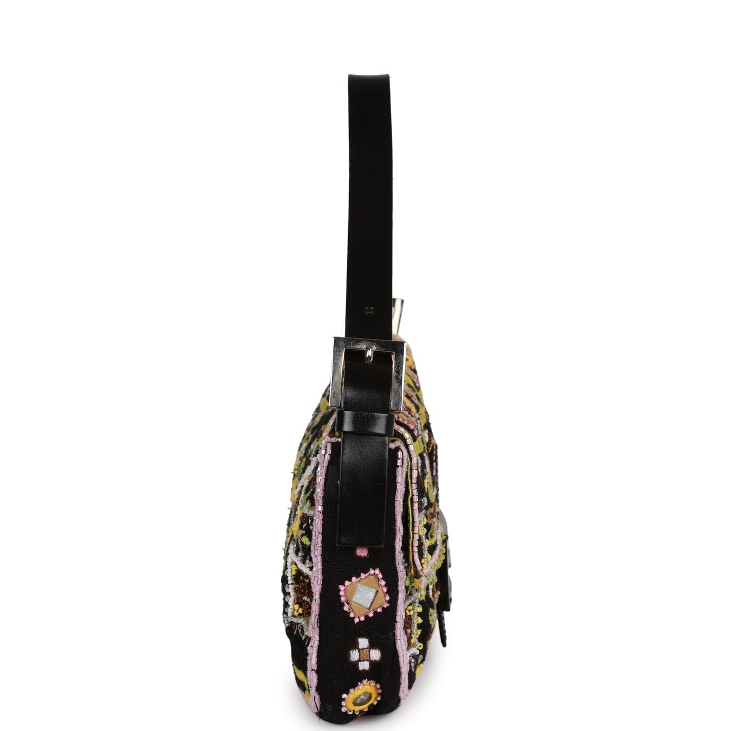 Fendi Baguette Bag Multicolor Bead Embroidered Canvas Silver Hardware