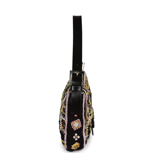 Fendi Baguette Bag Multicolor Bead Embroidered Canvas Silver Hardware