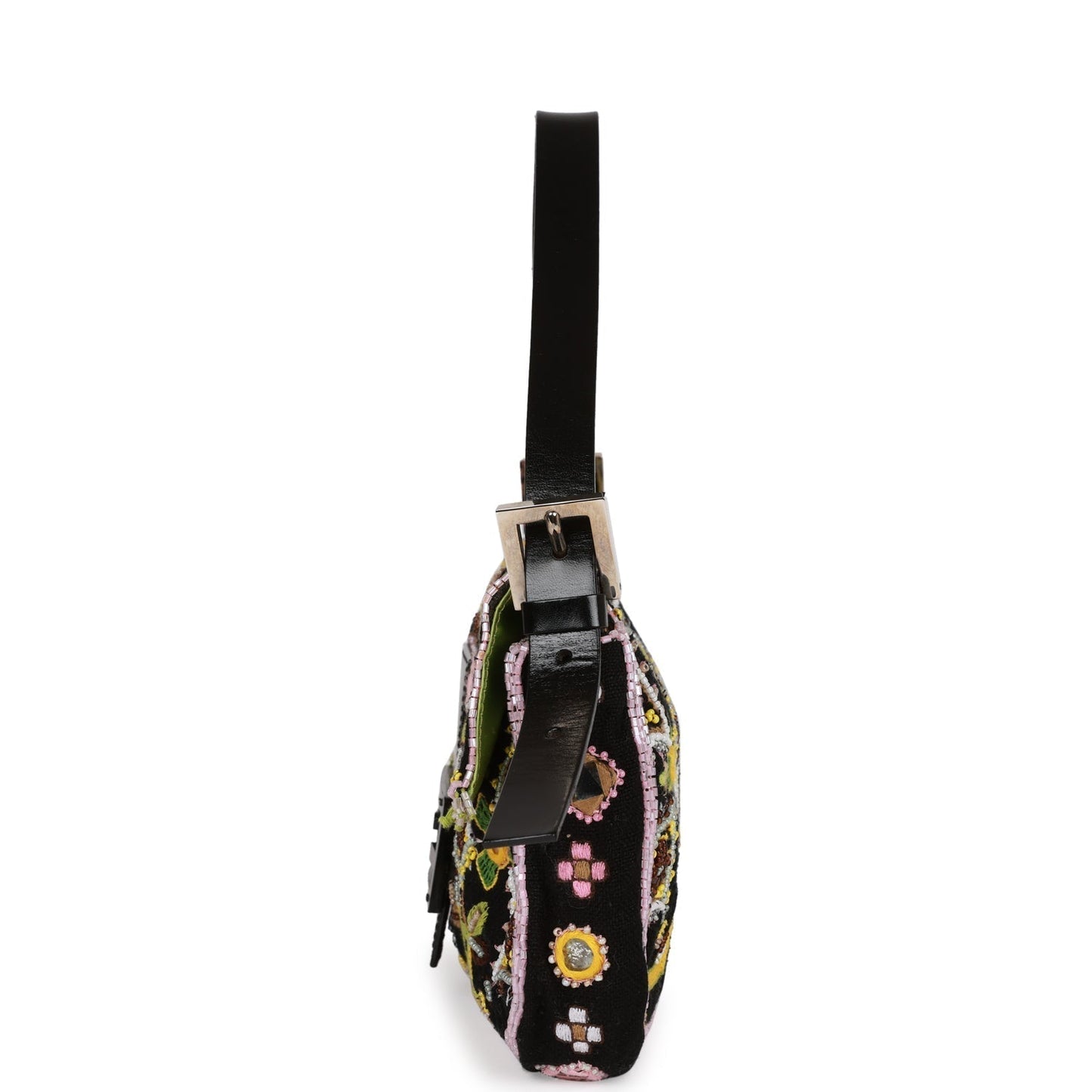 Fendi Baguette Bag Multicolor Bead Embroidered Canvas Silver Hardware