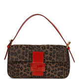 Fendi Leopard Baguette Bag Red Leather Gold Hardware