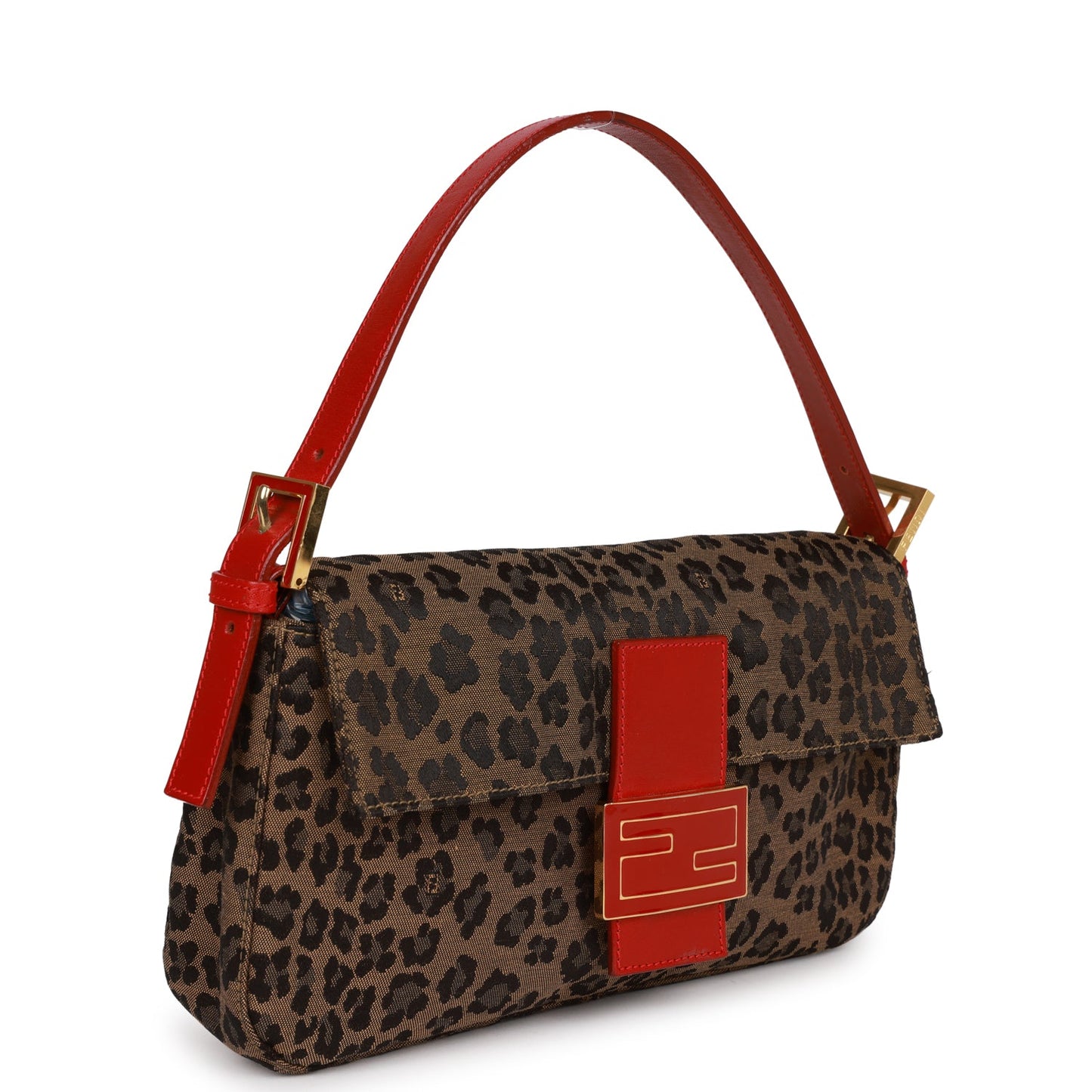 Fendi Leopard Baguette Bag Red Leather Gold Hardware