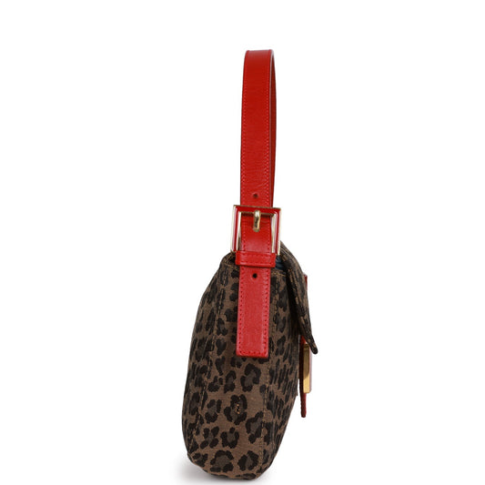 Fendi Leopard Baguette Bag Red Leather Gold Hardware