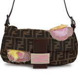 Fendi Baguette Bag Brown Flower Applique Silver Hardware