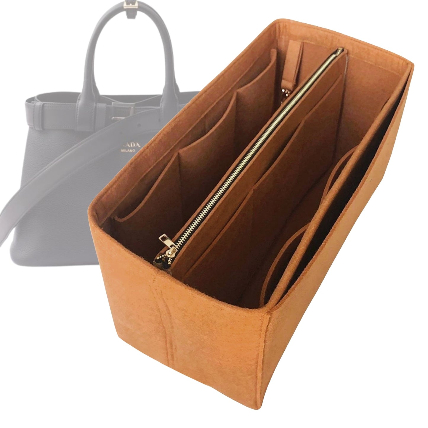 Organizer for [Medium Buckle leather handbag with belt, Prada] Bag Insert (Felt, with Detachable Zip Pouch)