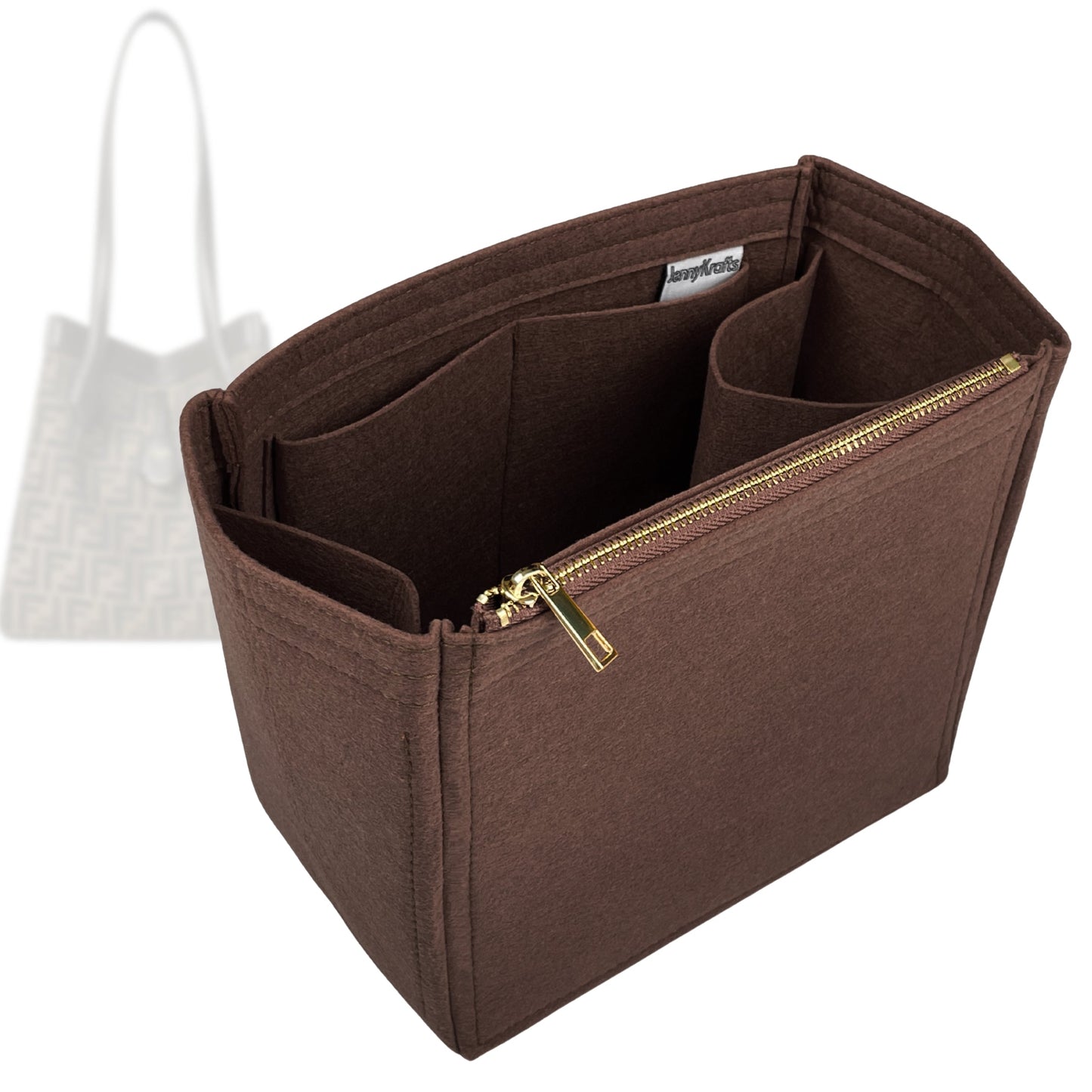 Organizer for [Origami Large Bag, Fendi] Bag Insert (Felt, Long Zip and Open Compartment)