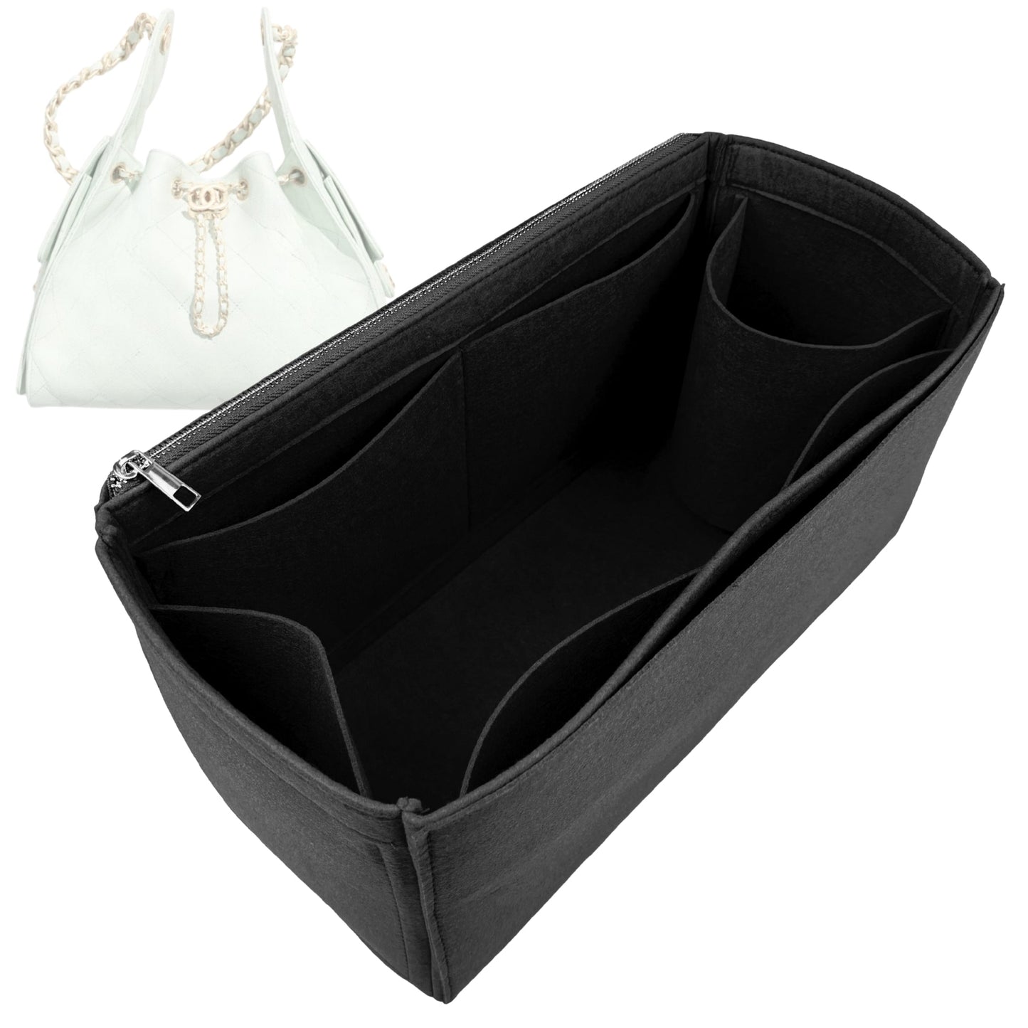 Organizer for [25 Large Handbag, Chanel] Bag Insert (Felt, Long Zip and Open Compartment)