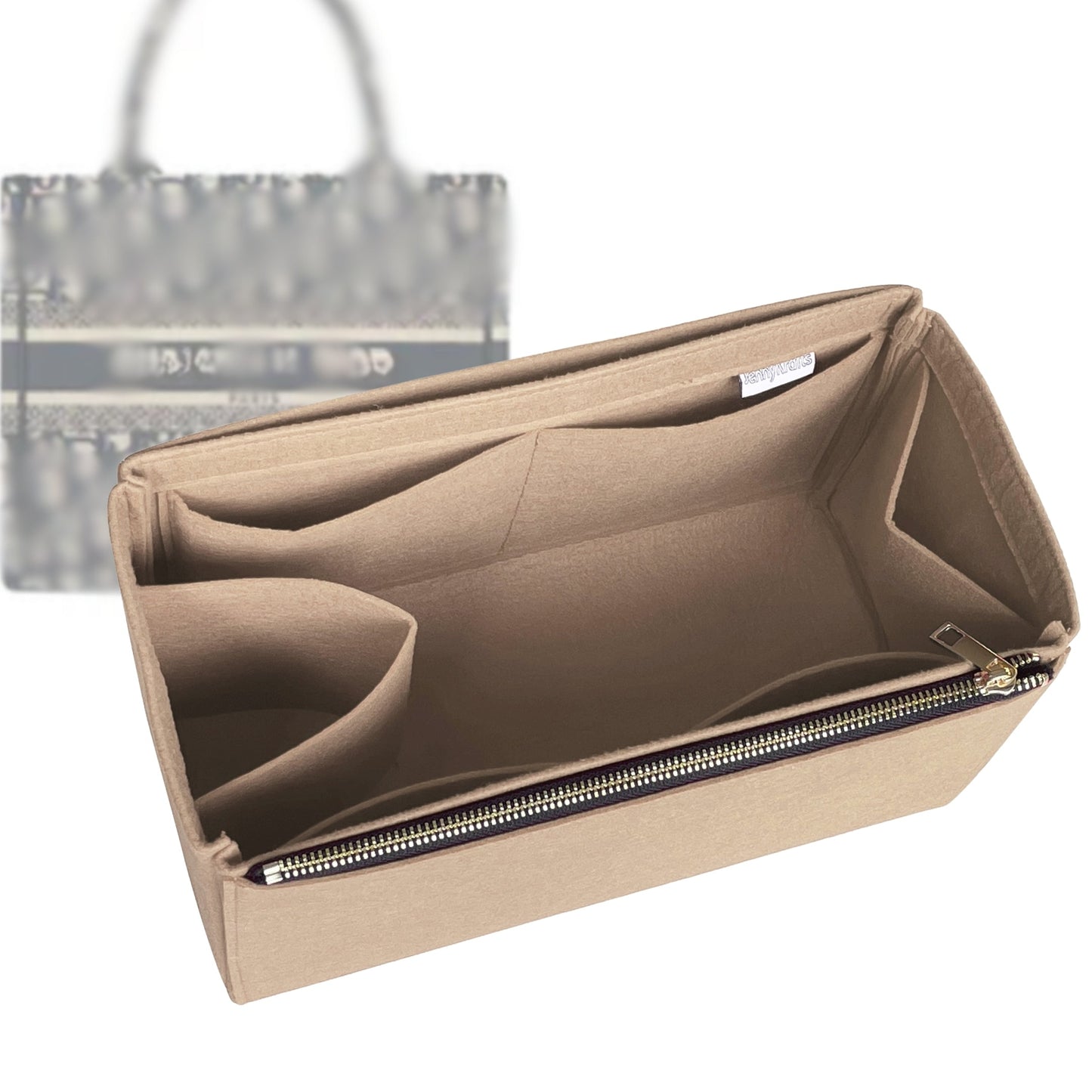 Organizer for [Book Tote Small, Dior] Bag Insert (Felt, Full-width Zip and Open Pocket)