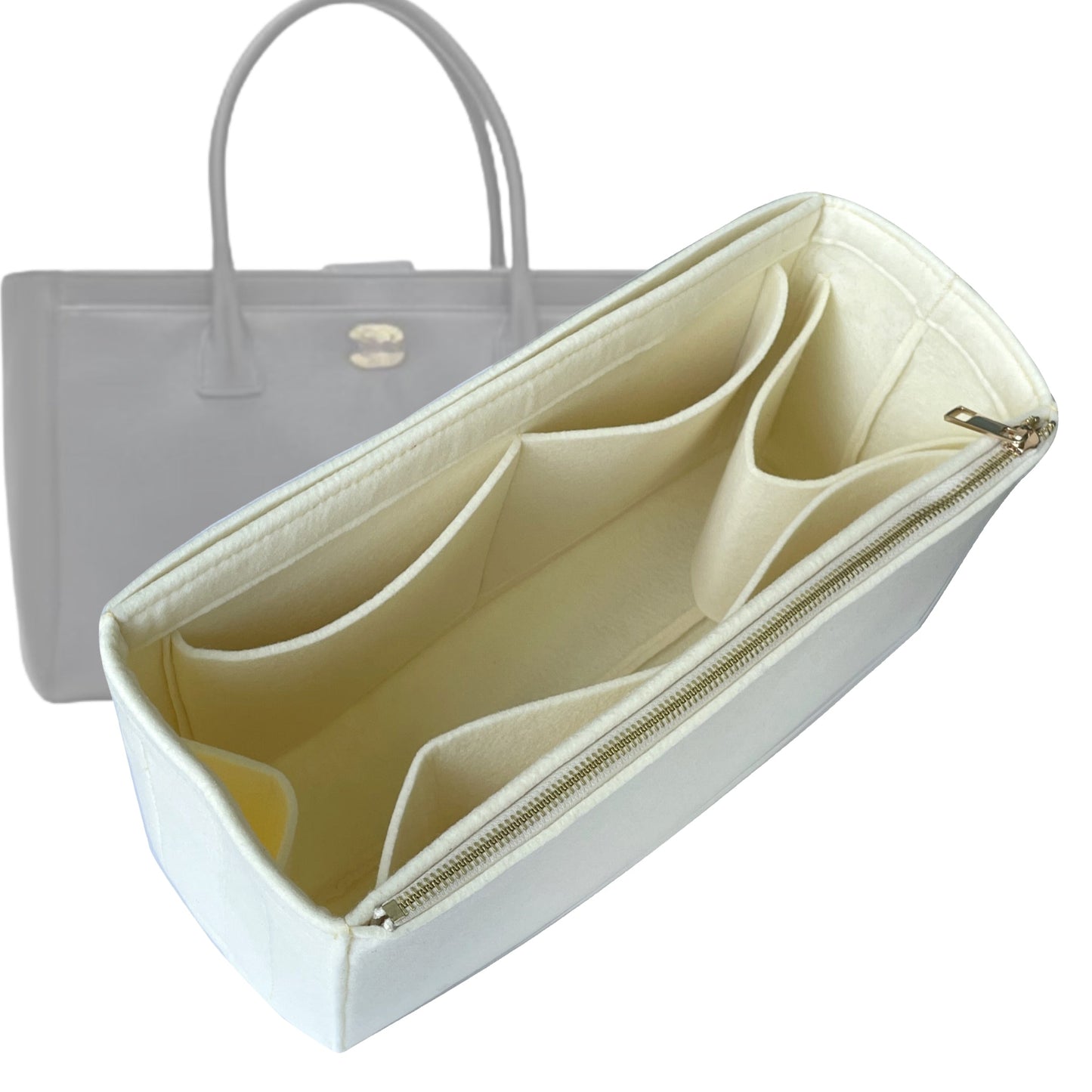 Organizer for [Cerf Medium, Chanel] Bag Insert (Felt, Full-width Zip and Open Pocket)