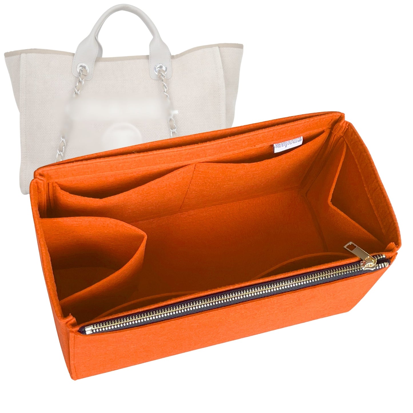 Organizer for [Deauville Canvas XL, Chanel] Bag Insert (Felt, Full-width Zip and Open Pocket)