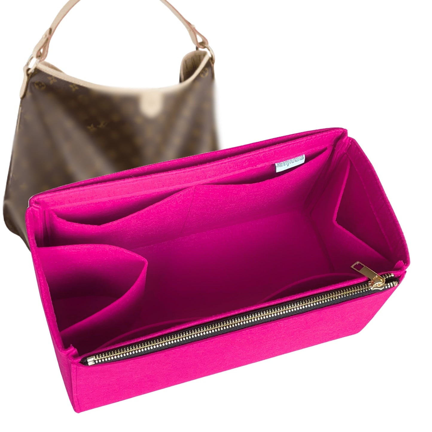Organizer for [Delightful PM (Small), LV] Bag Insert (Felt, Full-width Zip and Open Pocket)