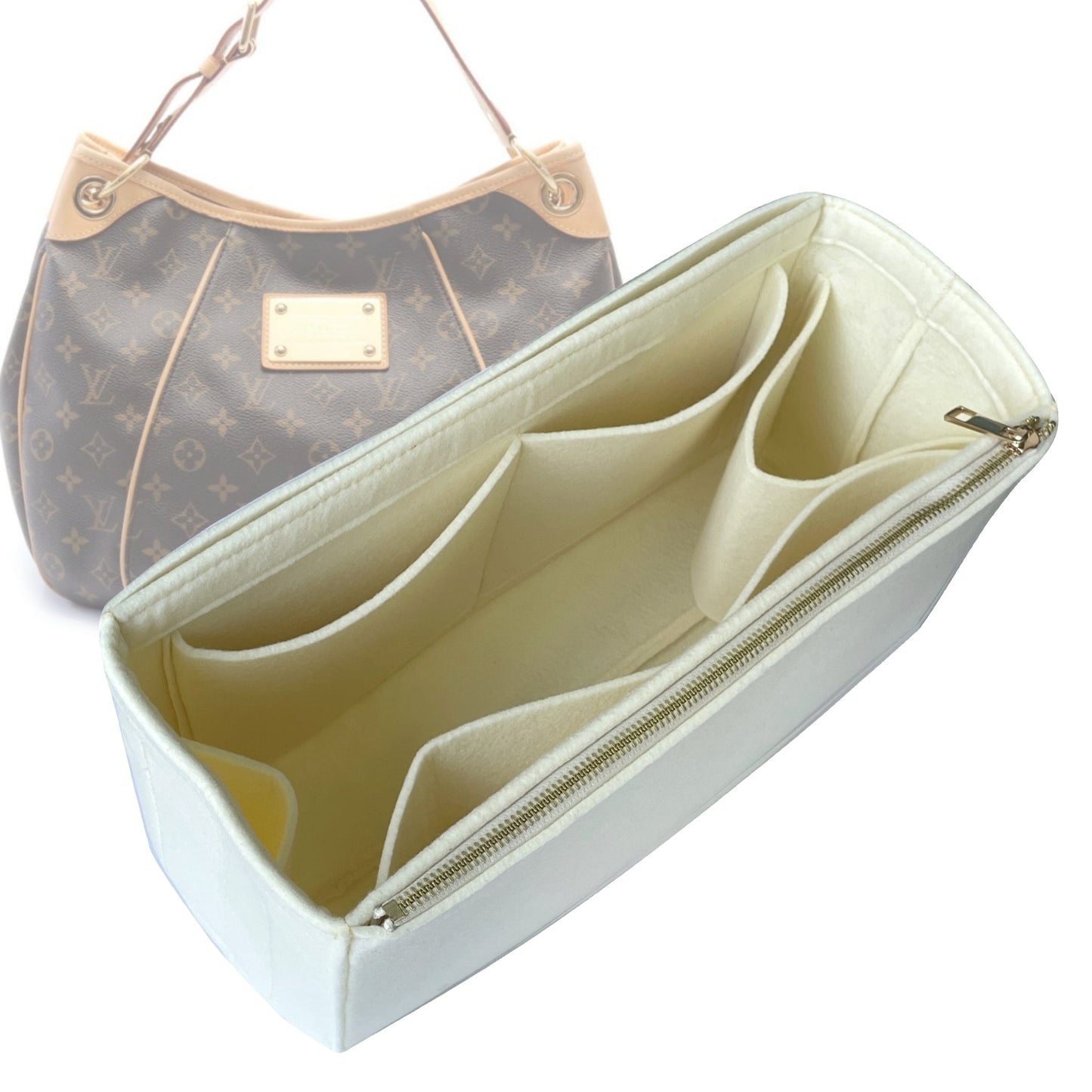 Organizer for [Galliera PM (Small), LV] Bag Insert (Felt, Full-width Zip and Open Pocket)