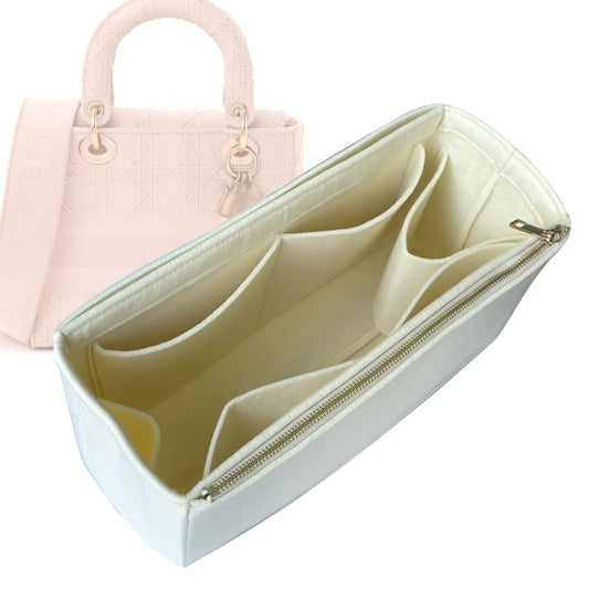 Organizer for [Large Lady D-Lite Bag, Dior] Bag Insert (Felt, Full-width Zip and Open Pocket)