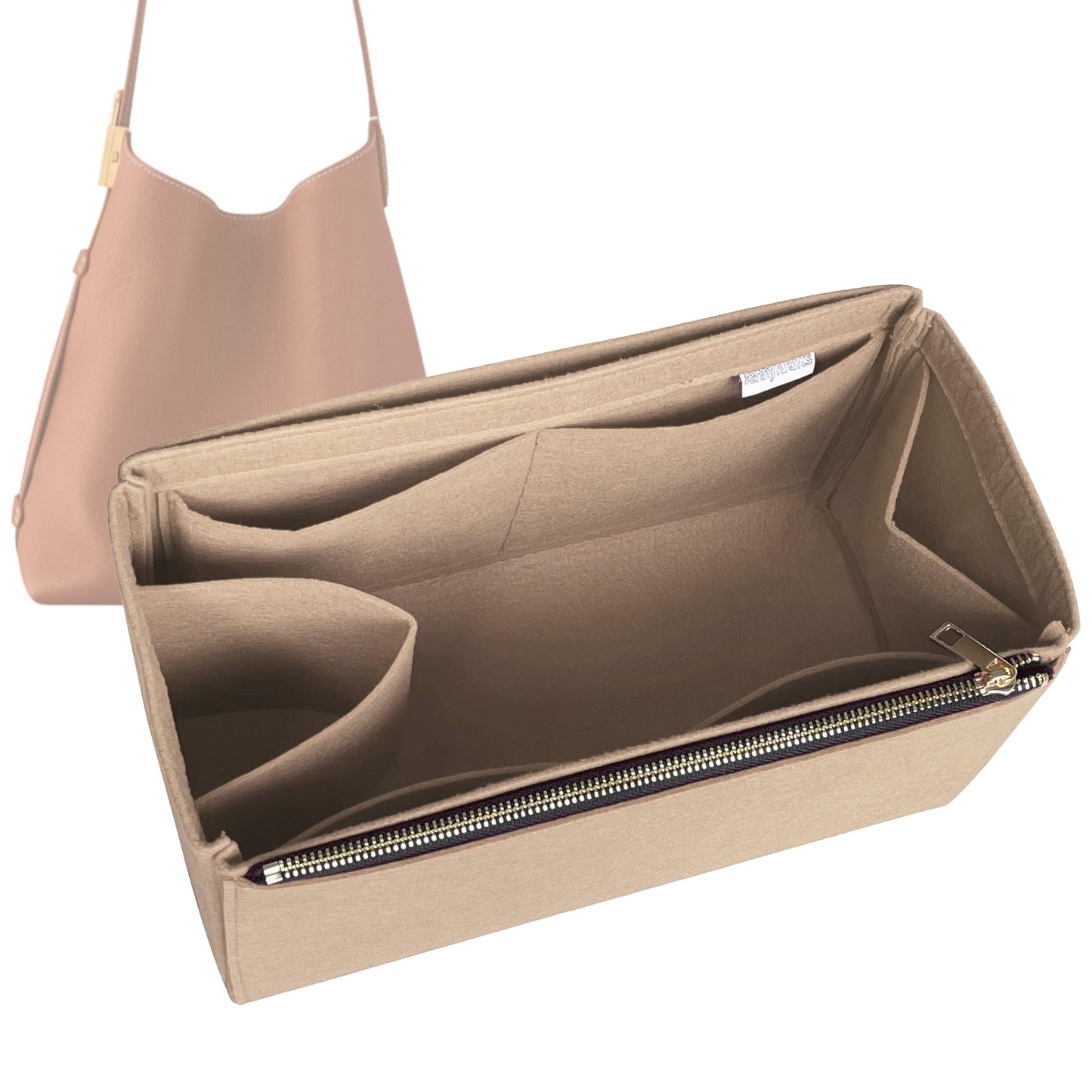 Organizer for [Low Key Hobo PM (Small), LV] Bag Insert (Felt, Full-width Zip and Open Pocket)