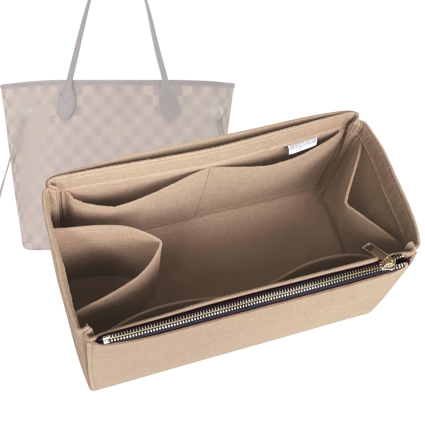 Organizer for [Neverfull PM (Small), LV] Bag Insert (Felt, Full-width Zip and Open Pocket)
