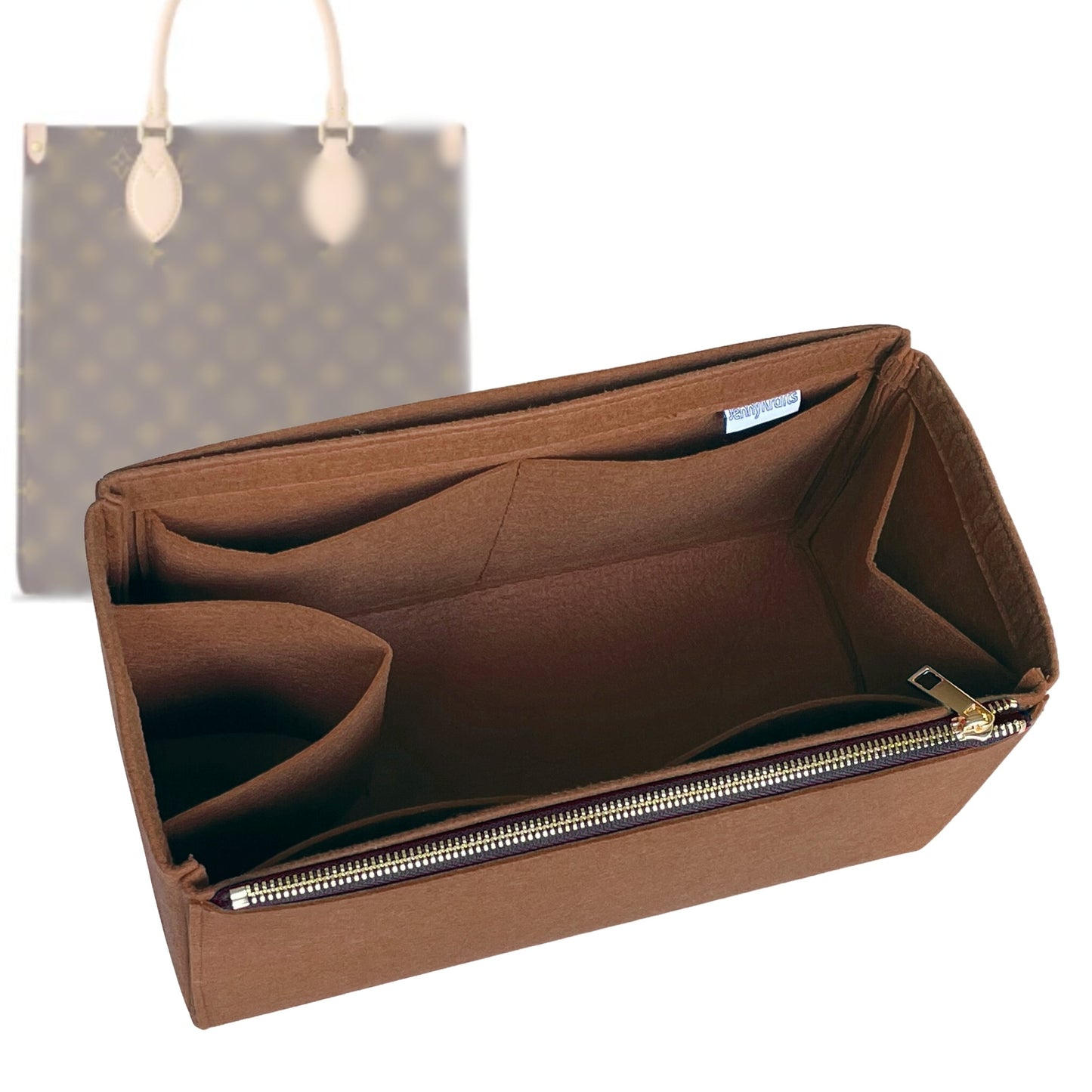 Organizer for [Sac Plat PM (Small), LV] Bag Insert (Felt, Full-width Zip and Open Pocket)