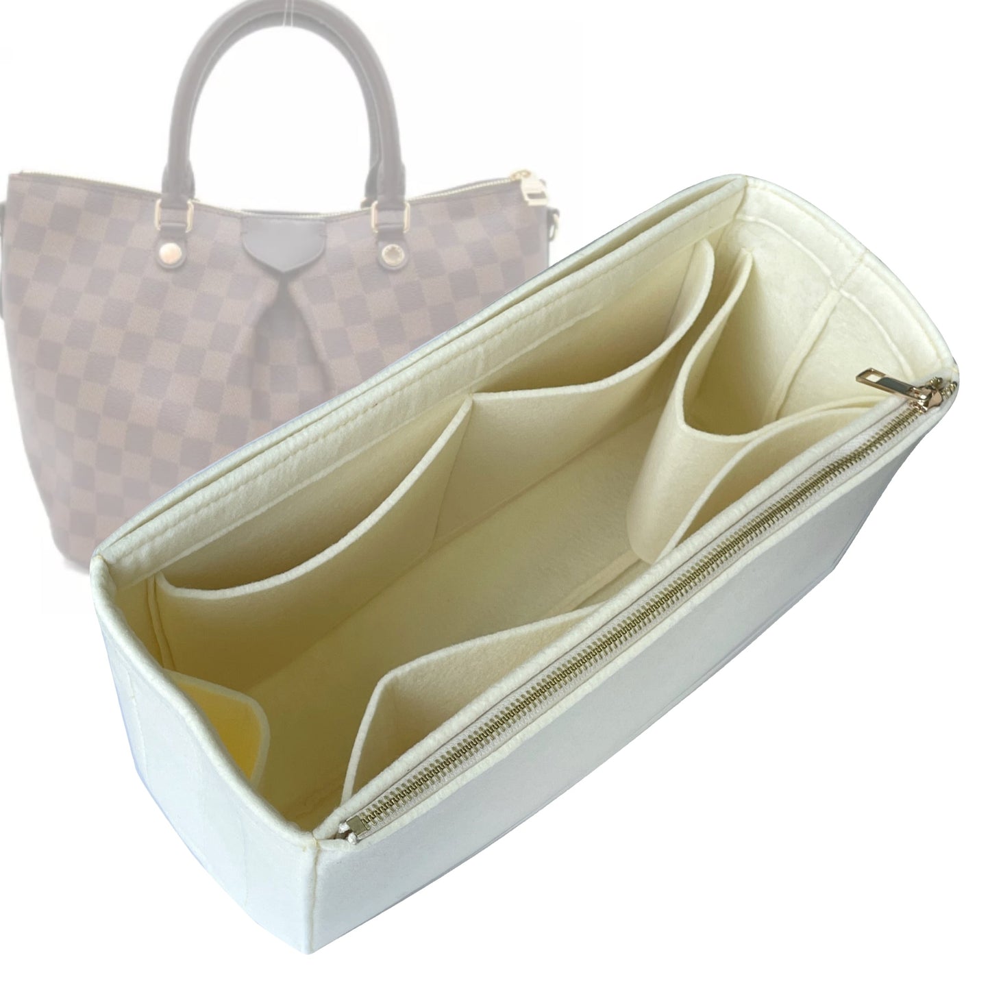 Organizer for [Siena MM (Medium), LV] Bag Insert (Felt, Full-width Zip and Open Pocket)