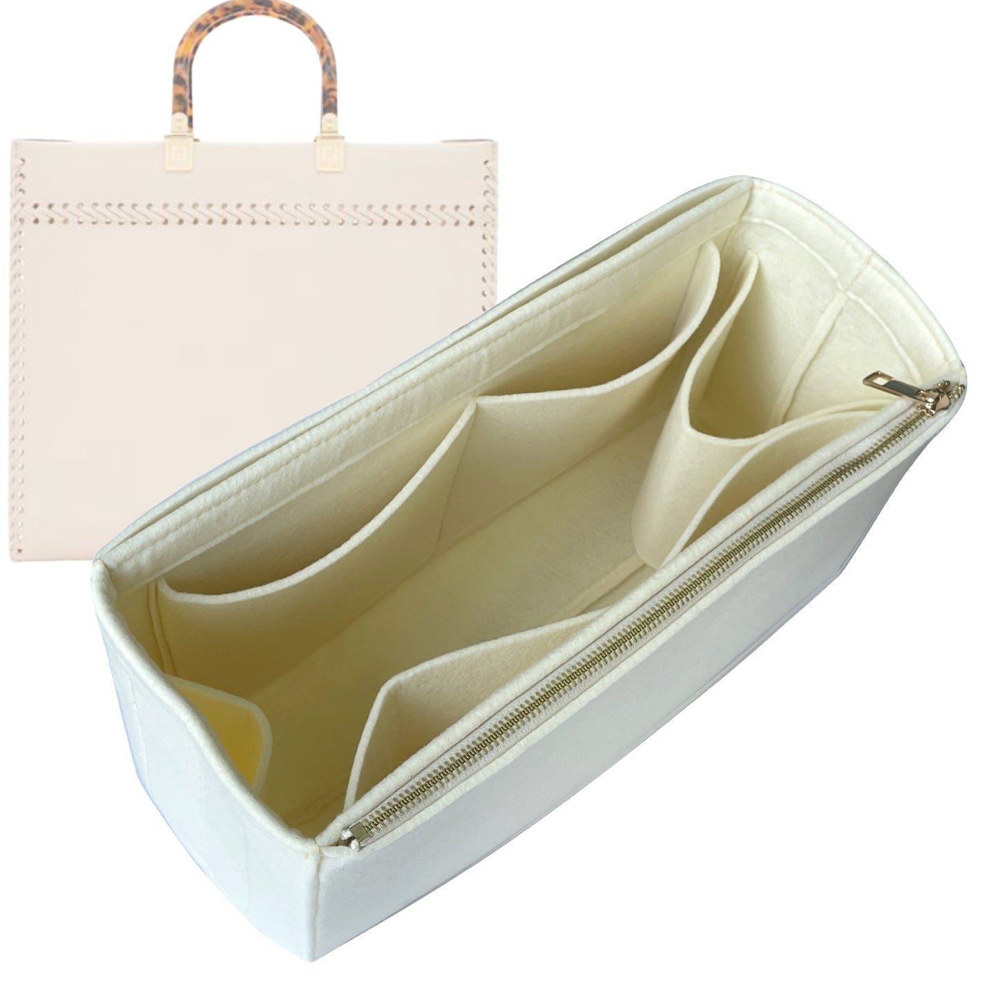 Organizer for [Sunshine Medium, Fendi] Bag Insert (Felt, Full-width Zip and Open Pocket)