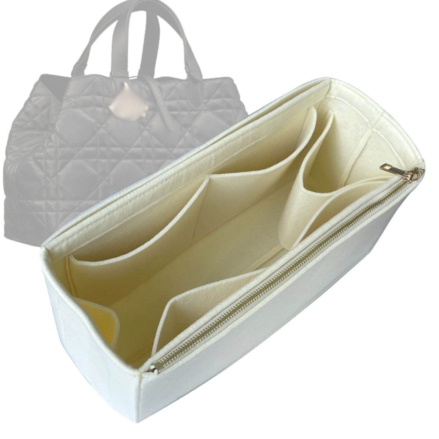 Organizer for [Medium Toujours Bag, Dior] Bag Insert (Felt, Full-width Zip and Open Pocket)