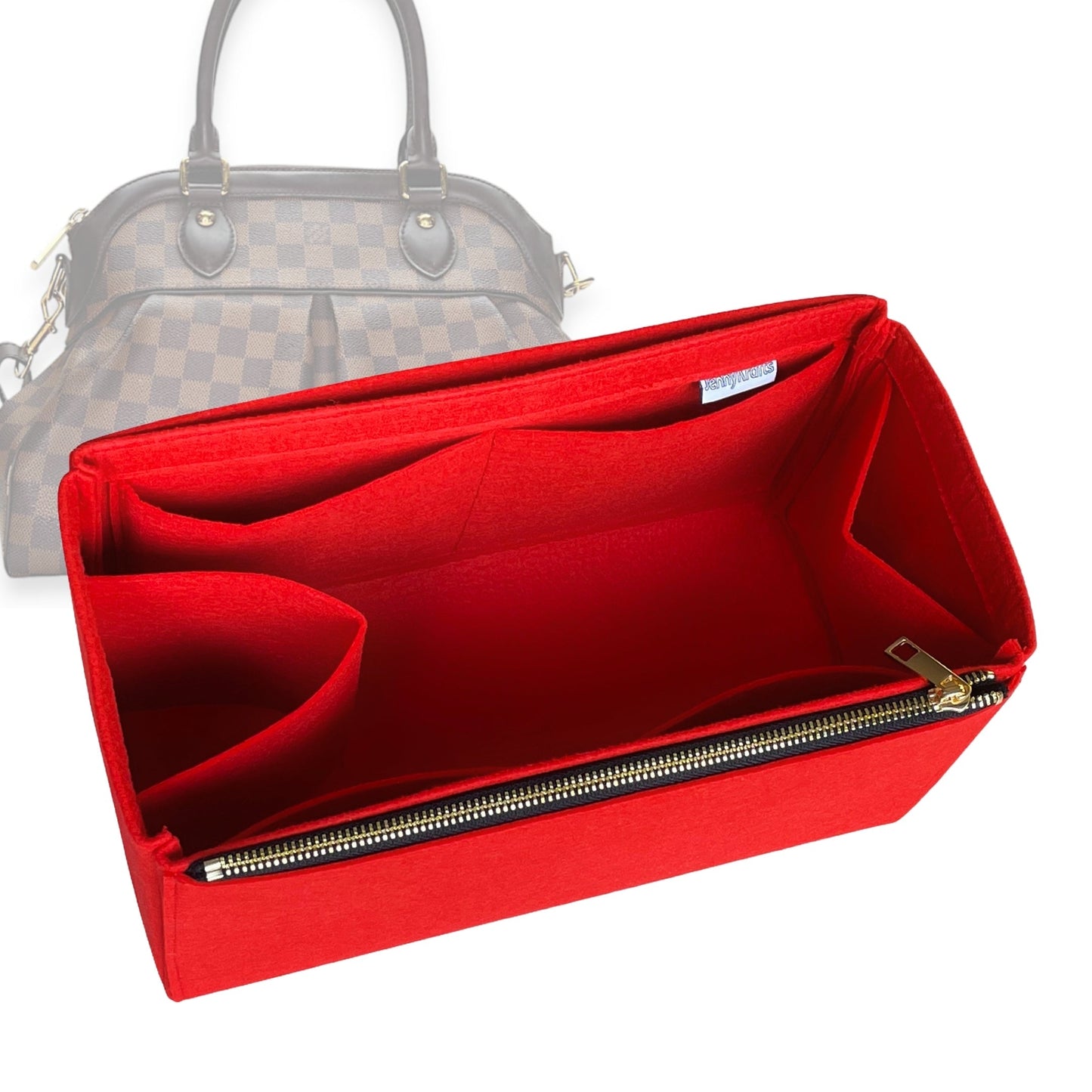Organizer for [Trevi GM (Large), LV] Bag Insert (Felt, Full-width Zip and Open Pocket)